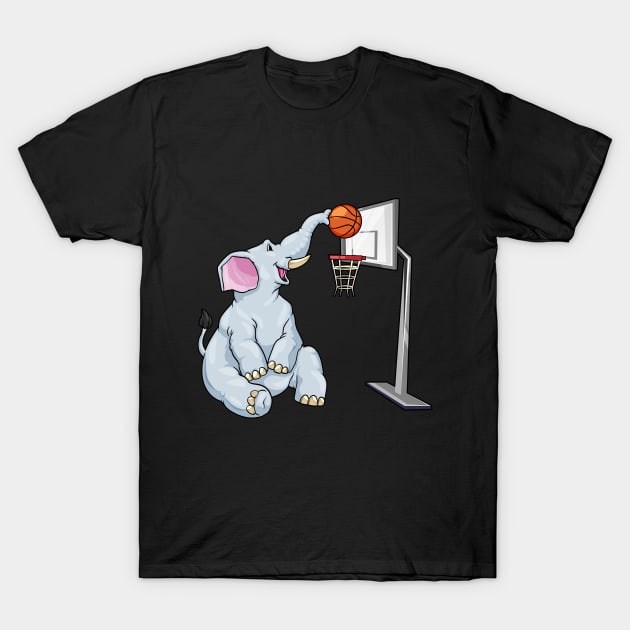 Funny elephant is playing basketball T-Shirt by Markus Schnabel